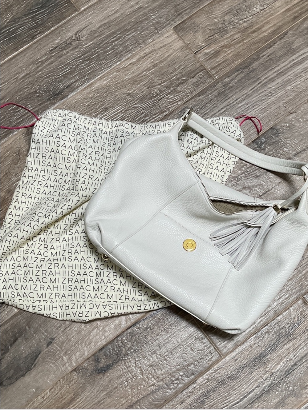 Isaac Mizrahi White Leather Tassel Hobo Bag